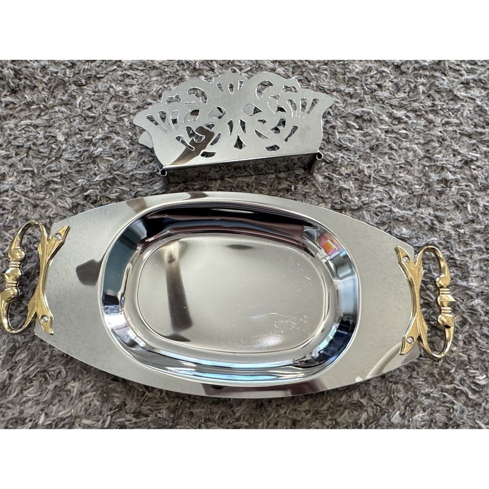Vintage Kromex Tray USA, 12in L X 7in W 1960s Shelton Ware‎ Napkin Holder